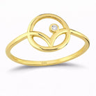 14K Gold Floral CZ Stone Ring Simple Elegant Design Adjustable Band for Women