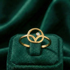 14K Gold Floral CZ Stone Ring Simple Elegant Design Adjustable Band for Women