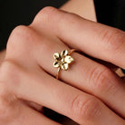 14K Gold Flower Ring Handcrafted Petal-Shaped Floral Design Minimalist Jewelry for Women