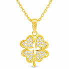 14K Gold Four Leaf Clover Necklace Heart CZ Stone Twisted Rope Band Luck Pendant