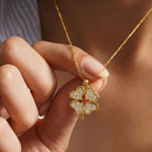 14K Gold Four Leaf Clover Necklace Heart CZ Stone Twisted Rope Band Luck Pendant