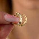 14K Gold Greek Key Hoop Earrings – 16mm Wide Infinity Huggies - Hoop Earrings