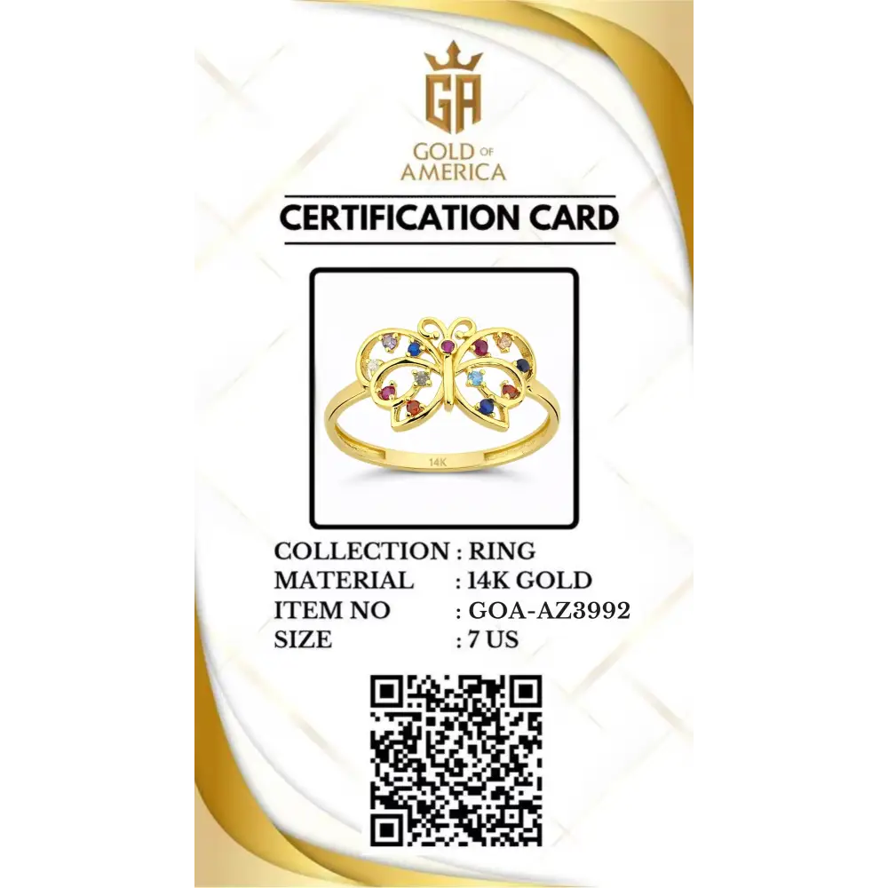 14K Gold Handmade Butterfly Ring Multicolor Gemstone Nature Design Elegant Fine Jewelry Ring - Engagement Ring