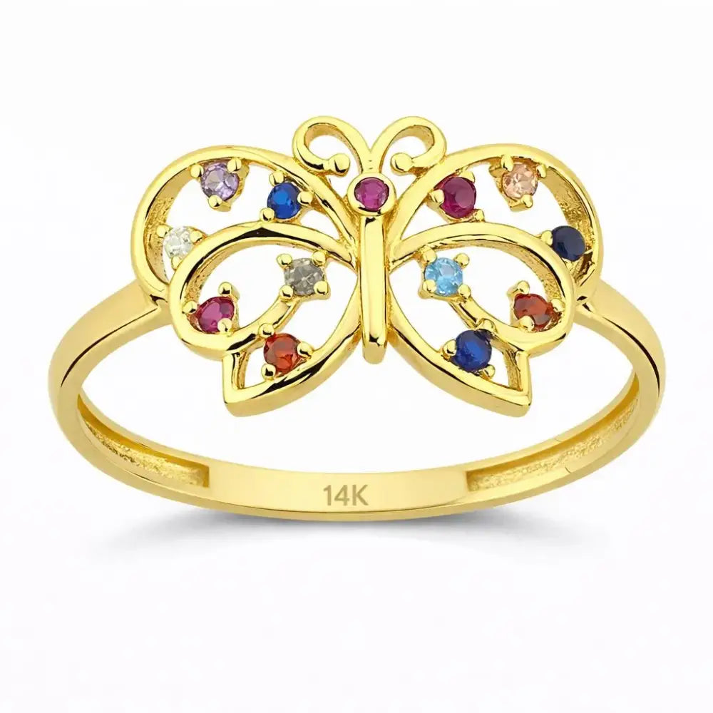 14K Gold Handmade Butterfly Ring Multicolor Gemstone Nature Design Elegant Fine Jewelry Ring - Engagement Ring