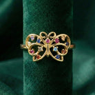 14K Gold Handmade Butterfly Ring Multicolor Gemstone Nature Design Elegant Fine Jewelry Ring - Engagement Ring