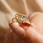 14K Gold Handmade Butterfly Ring Multicolor Gemstone Nature Design Elegant Fine Jewelry Ring