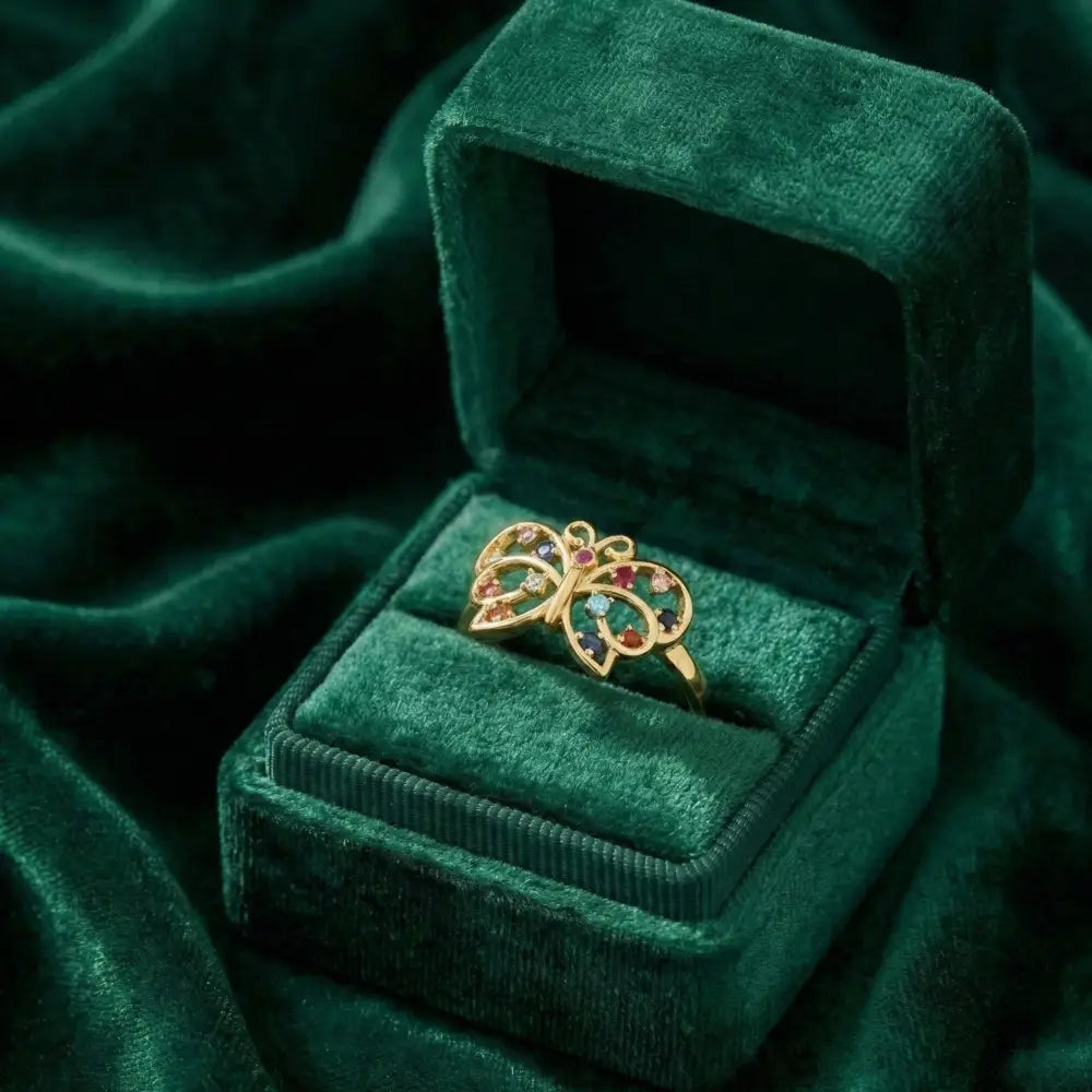 14K Gold Handmade Butterfly Ring Multicolor Gemstone Nature Design Elegant Fine Jewelry Ring