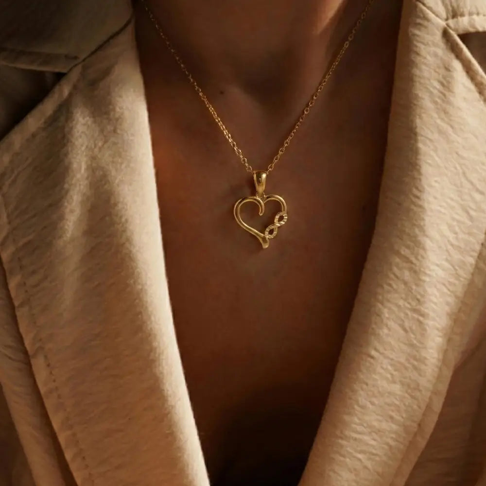 14K Gold Heart Pendant With Infinity Design Handmade Jewelry Elegant Gift For Her - Jewelry