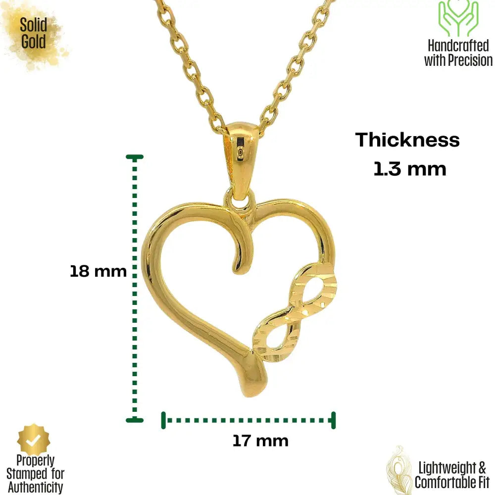 14K Gold Heart Pendant With Infinity Design Handmade Jewelry Elegant Gift For Her - Jewelry