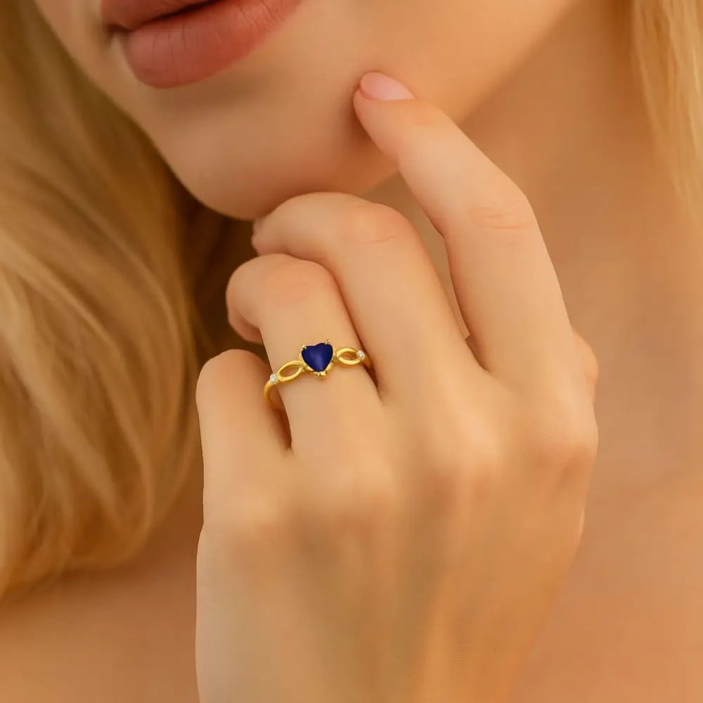 14K Gold Heart Sapphire Ring with Simulant Diamonds