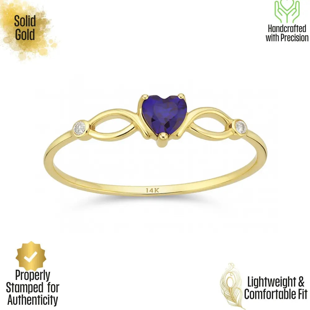 14K Gold Heart Sapphire Ring with Simulant Diamonds