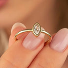 14K Gold Marquise Cut CZ Engagement Ring Bezel Set