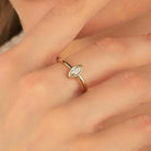 14K Gold Marquise Cut CZ Engagement Ring Bezel Set