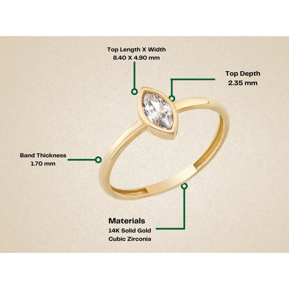 14K Gold Marquise Cut CZ Engagement Ring Bezel Set