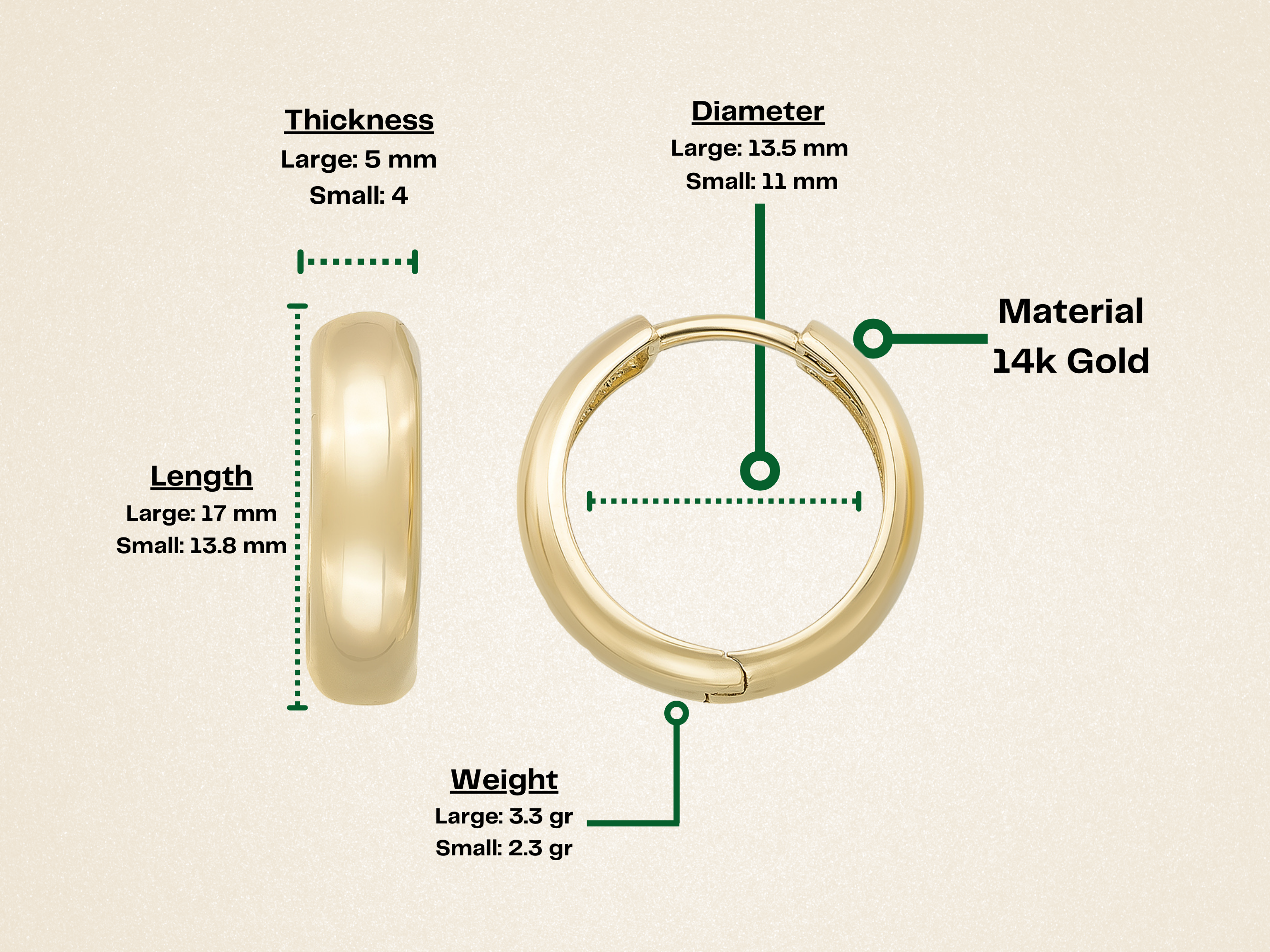 14K Gold Minimal Huggie Hoop Earrings – Trendy Stacking Set of 2 Earrings - Hoop Earrings