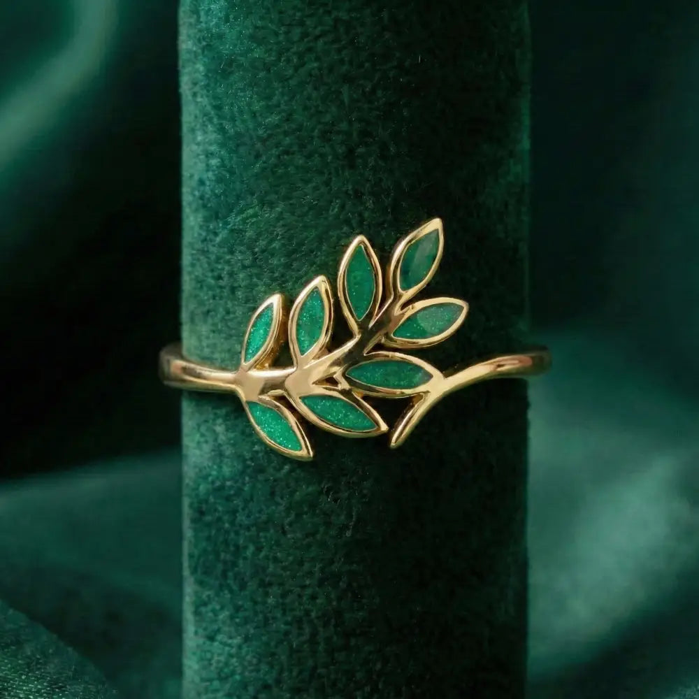 14K Gold Olive Leaf Ring Green Branch Nature Inspired Minimal Jewelry for Women