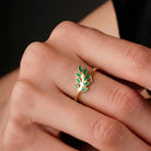 14K Gold Olive Leaf Ring Green Branch Nature Inspired Minimal Jewelry for Women