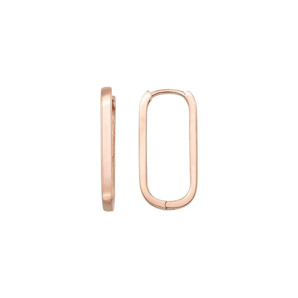 14K Gold Oval Hoop Earrings – Tiny Rectangular Huggies in 16mm 19mm 24mm - Single Small / 14K Rose Gold - Hoop Earrings