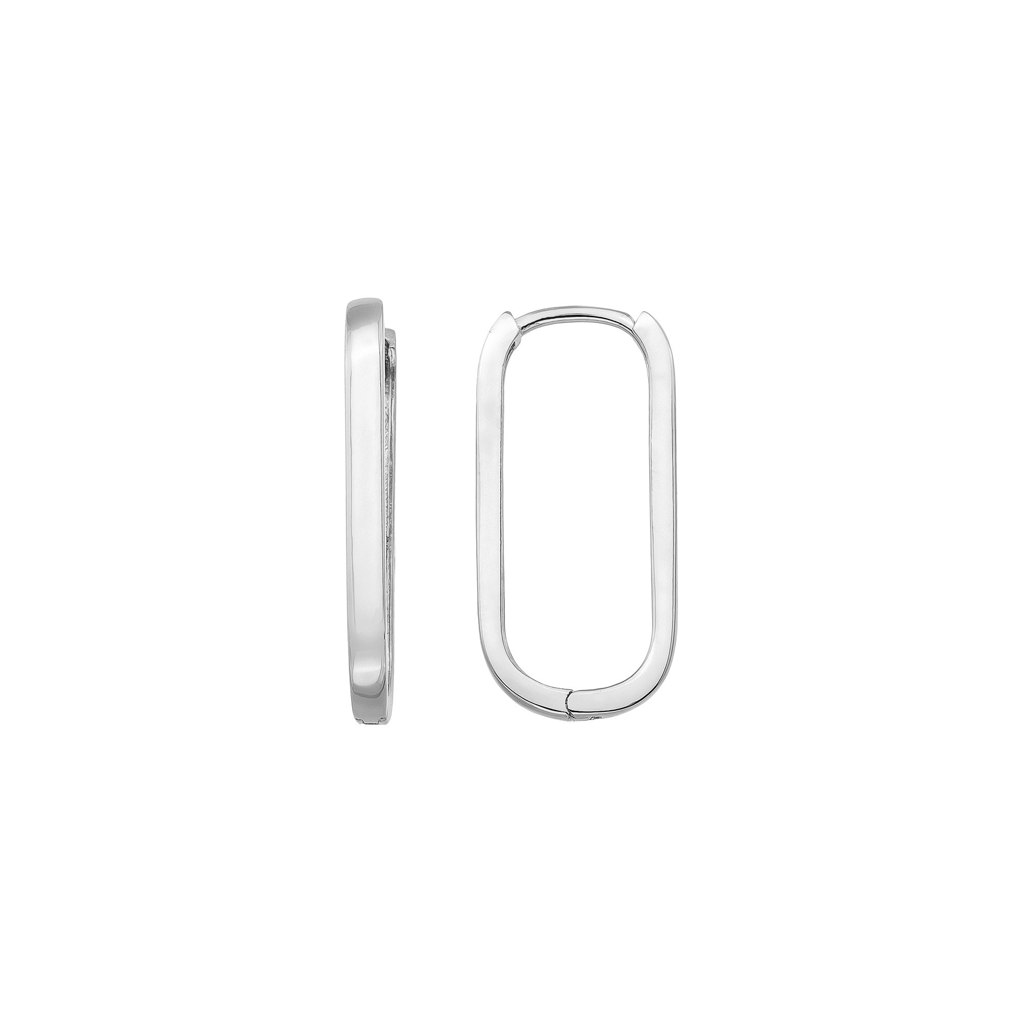 14K Gold Oval Hoop Earrings – Tiny Rectangular Huggies in 16mm 19mm 24mm - Single Small / 14K White Gold - Hoop Earrings
