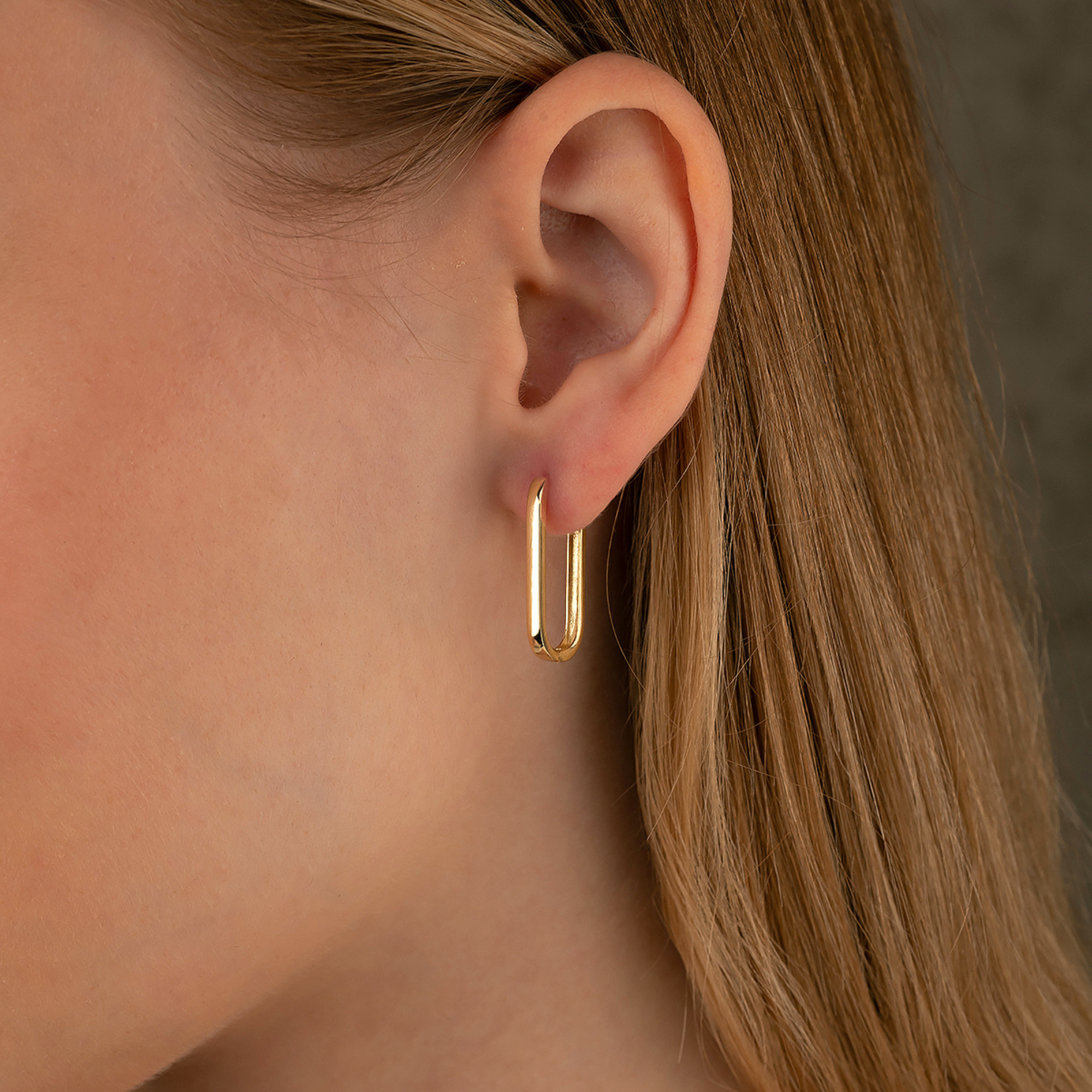 14K Gold Oval Hoop Earrings – Tiny Rectangular Huggies in 16mm 19mm 24mm - Hoop Earrings