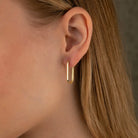 14K Gold Oval Hoop Earrings – Tiny Rectangular Huggies in 16mm 19mm 24mm - Hoop Earrings