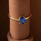 14K Gold Oval Sapphire Ring Deep Blue Solitaire Gem Handcrafted Minimalist Jewelry