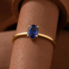 14K Gold Oval Sapphire Ring Deep Blue Solitaire Gem Handcrafted Minimalist Jewelry