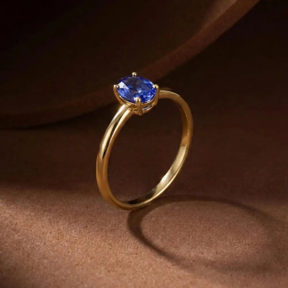 14K Gold Oval Sapphire Ring Deep Blue Solitaire Gem Handcrafted Minimalist Jewelry
