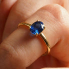 14K Gold Oval Sapphire Ring Deep Blue Solitaire Gem Handcrafted Minimalist Jewelry