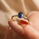 14K Gold Oval Sapphire Ring Deep Blue Solitaire Gem Handcrafted Minimalist Jewelry