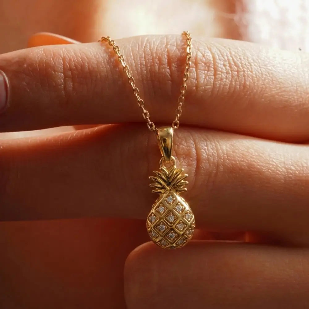 14K Gold Pineapple Pendant Necklace With Diamonds Unique Fruit Jewelry Handmade - Jewelry