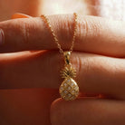 14K Gold Pineapple Pendant Necklace With Diamonds Unique Fruit Jewelry Handmade - Jewelry