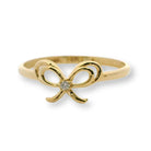 14K Gold Ribbon Ring Simulated Diamond Bow Ring