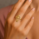 14K Gold Rosary Cross Ring Simulated Diamond Religious Gift