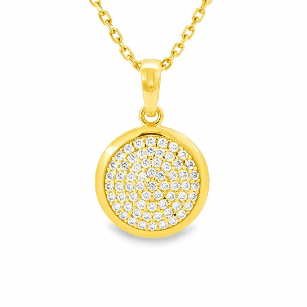 14K Gold Round Pavé CZ Stone Necklace Sparkling Circle Pendant Minimal Luxury Gold Jewelry - 10k Yellow Gold / Pendant