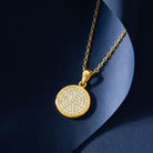 14K Gold Round Pavé CZ Stone Necklace Sparkling Circle Pendant Minimal Luxury Gold Jewelry - Pendants