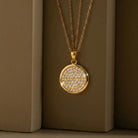 14K Gold Round Pavé CZ Stone Necklace Sparkling Circle Pendant Minimal Luxury Gold Jewelry - Pendants