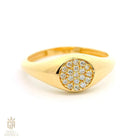 14K Gold Signet Ring Pavé Cubic Zirconia Diamond Flat Bar Ring for Women