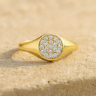 14K Gold Signet Ring Pavé Cubic Zirconia Diamond Flat Bar Ring for Women