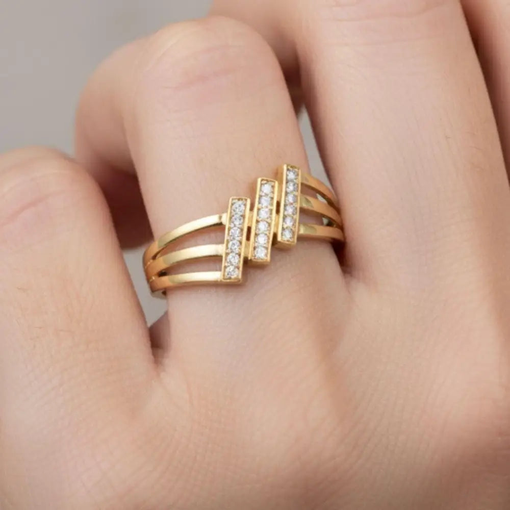 14K Gold Simulated Diamond Split Shank Ring Minimalist CZ Ring