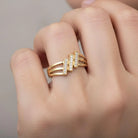 14K Gold Simulated Diamond Split Shank Ring Minimalist CZ Ring