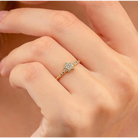 14K Gold Star Diamond Ring Handmade Beaded Band with Pave Star Elegant Jewelry