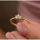 14K Gold Star Diamond Ring Handmade Beaded Band with Pave Star Elegant Jewelry