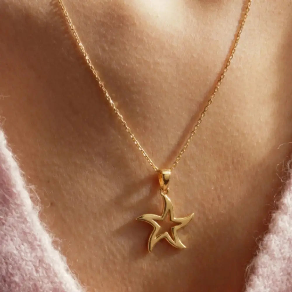 14K Gold Star Pendant Necklace Elegant Handmade Jewelry Dazzling Gift For Her - Jewelry