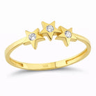 14K Gold Star Ring Three CZ Stone Accent Stars Elegant Adjustable Jewelry for Women