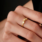 14K Gold Star Ring Three CZ Stone Accent Stars Elegant Adjustable Jewelry for Women