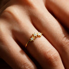 14K Gold Star Ring Three CZ Stone Accent Stars Elegant Adjustable Jewelry for Women