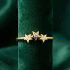 14K Gold Star Ring Three CZ Stone Accent Stars Elegant Adjustable Jewelry for Women