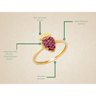14K Gold Strawberry Ring Red Gemstone Pavé Handmade Fruit Jewelry Sweet Dainty Gift