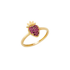 14K Gold Strawberry Ring Red Gemstone Pavé Handmade Fruit Jewelry Sweet Dainty Gift